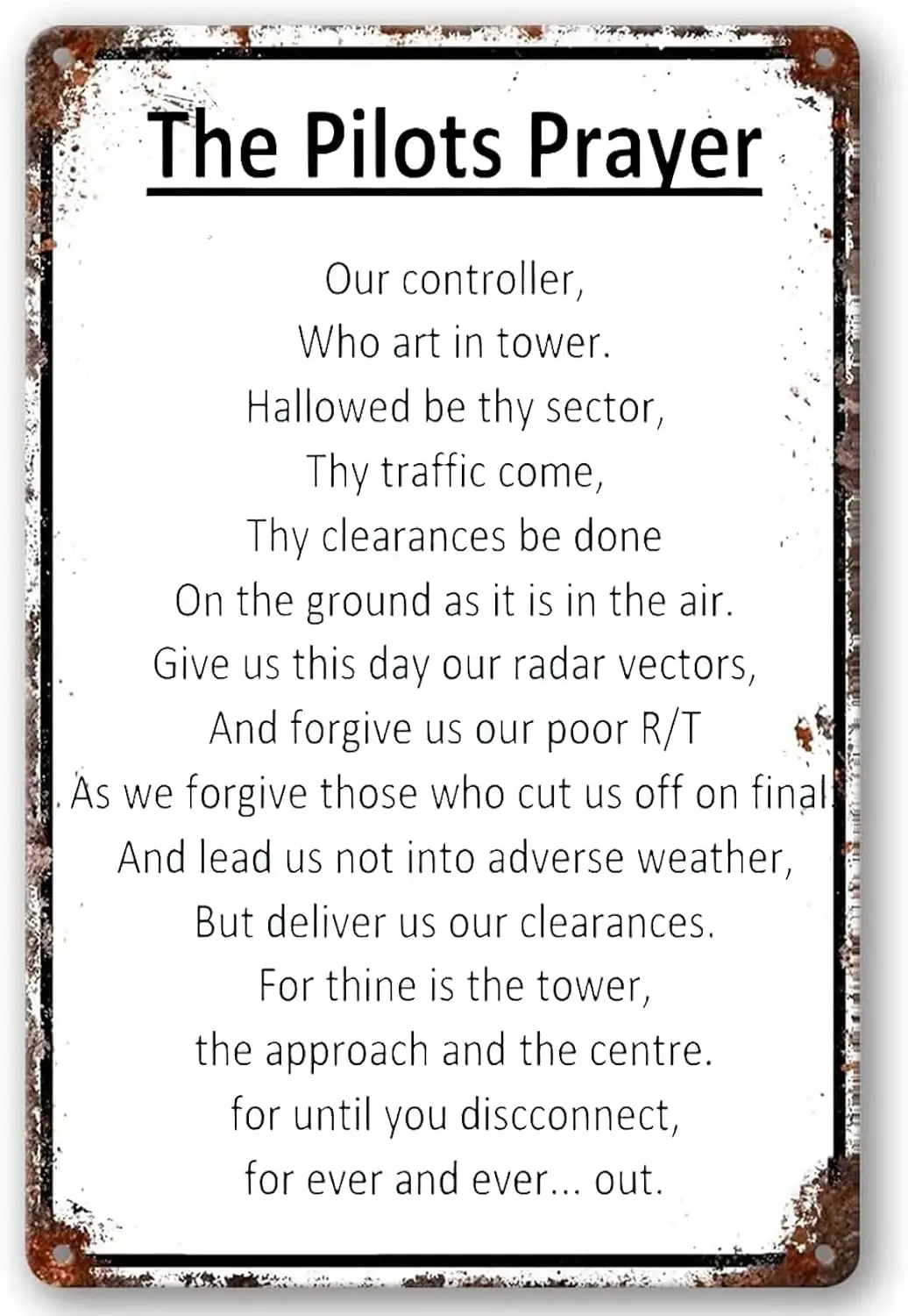 ETTIBETRENDY The Pilots Prayer Vintage Metal Sign Aviation Decor Aircraft Wall Art Retro Military Poster Art Plaque for Hom sign