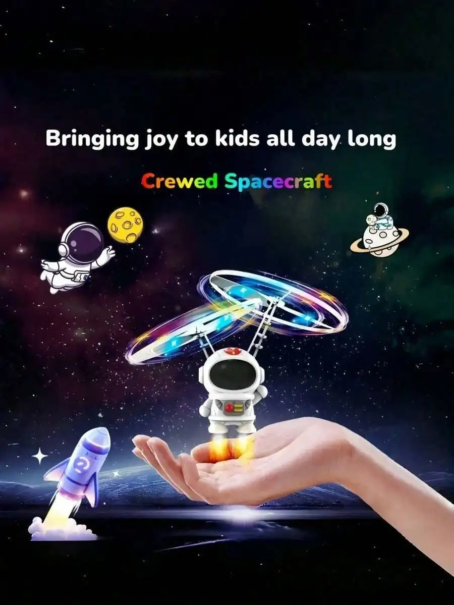 Astronaut Sensor Aircraft, Gesture Sensing Hover Flying Toy with Starry Lights Gift