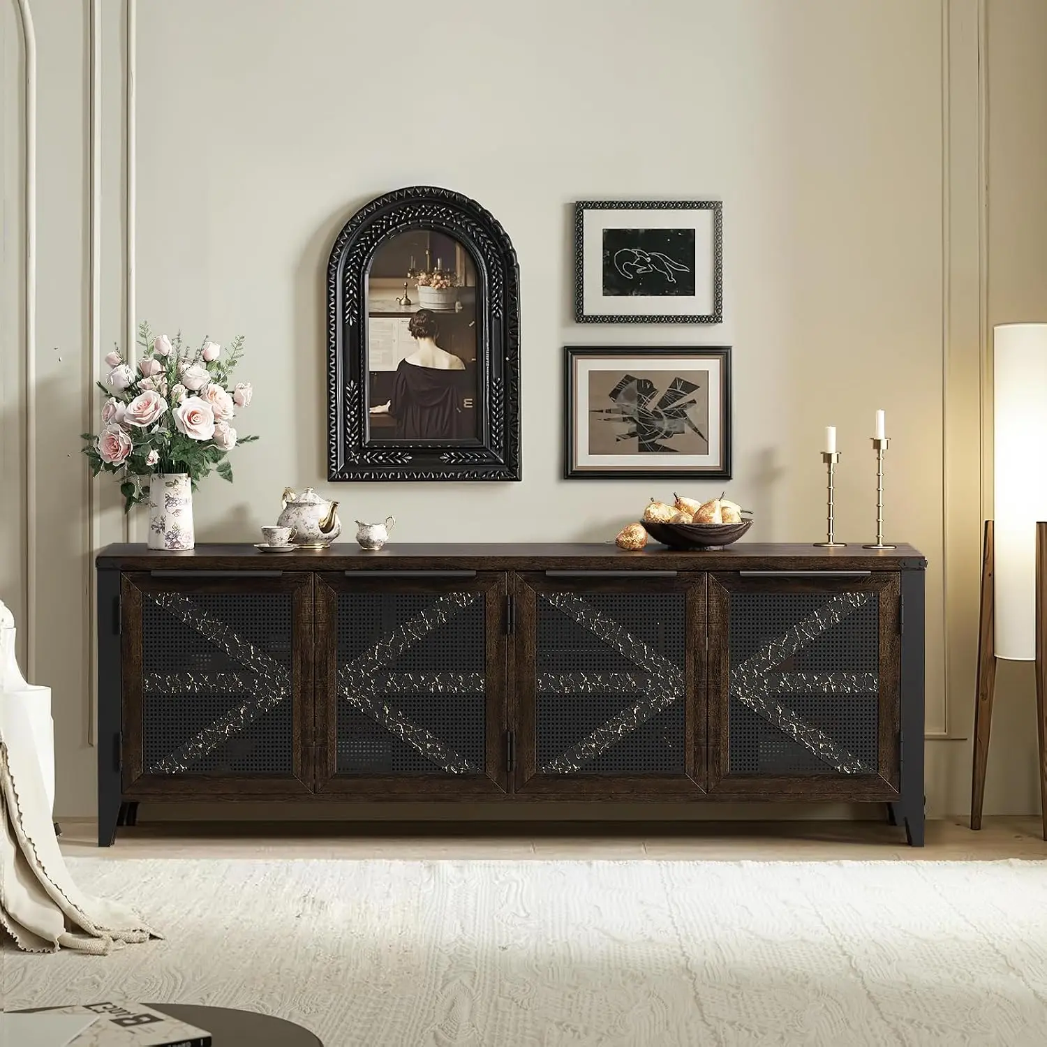 70 Inch Farmhouse TV Stand Entertainment Center Media Console Cabinet with 4 Doors Storage for Living Room, Customized