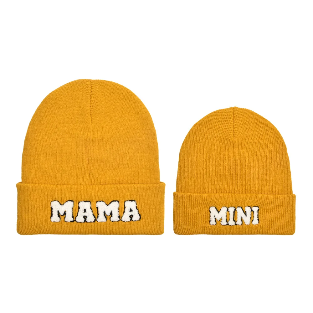 2024 New Mama Mini Letter Wool Knitted Caps Cute Parent-child Beanie Hats for Mom and Baby Versatile Warm Pullover Caps Gifts