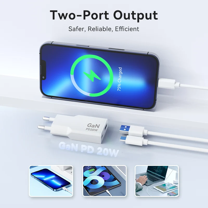 GS CE CB KC Certified Ultra‑Slim 20W PD3 Type‑C Charger Block Compatible with Galaxy IPhone 11 12 13 14 15 16 Pro Max