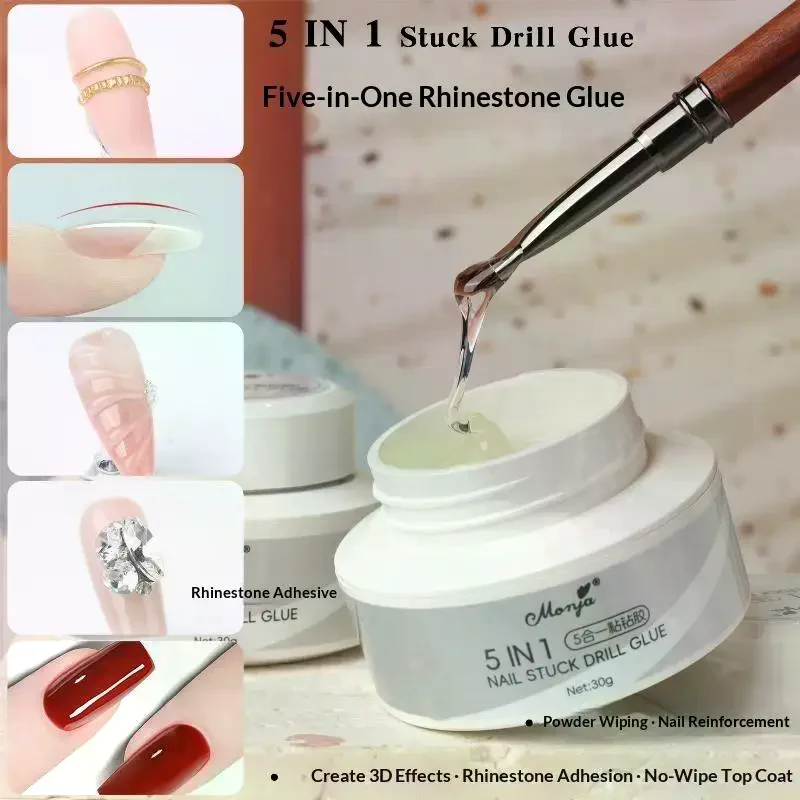 5 IN 1 Nail Glue Gel Multi-functional Rhinestone Adhesive Reinforcement Gel 3D Shaping Sculpting Carving Flower Glue