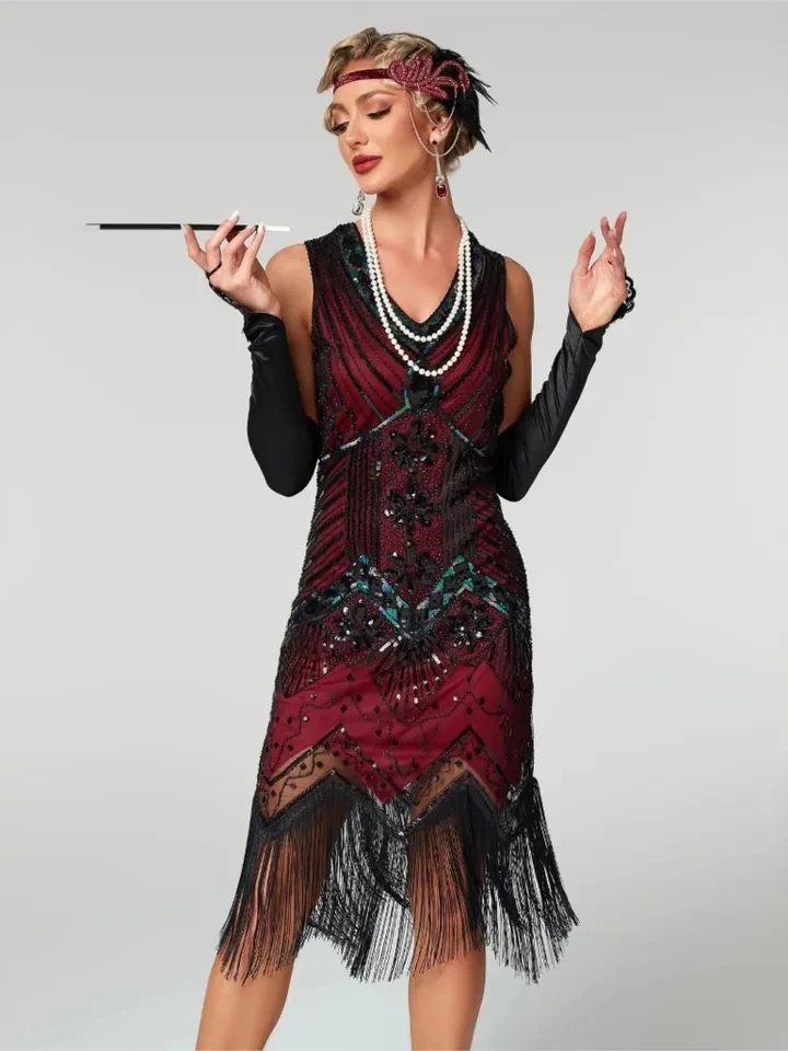 Fashion Retro Beaded Sequin Sleeveless Tassel Women's Dress Summer New Slim-fitting Dance Performance Female Dresses 2026