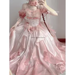 Pink Flower Wedding Dress Lolita Dress Op Dress Lolita Heavy Industries Women  Princess Dress Sweet Girl Party Dresses Birthday