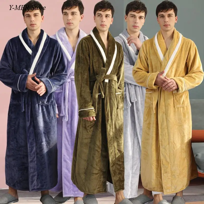 

Thicken Flannel Robe Men Warm Sleepwear Loose Kimono Nightwear Couple Autumn Winter New Intimate Lingerie Loose Bathrobe