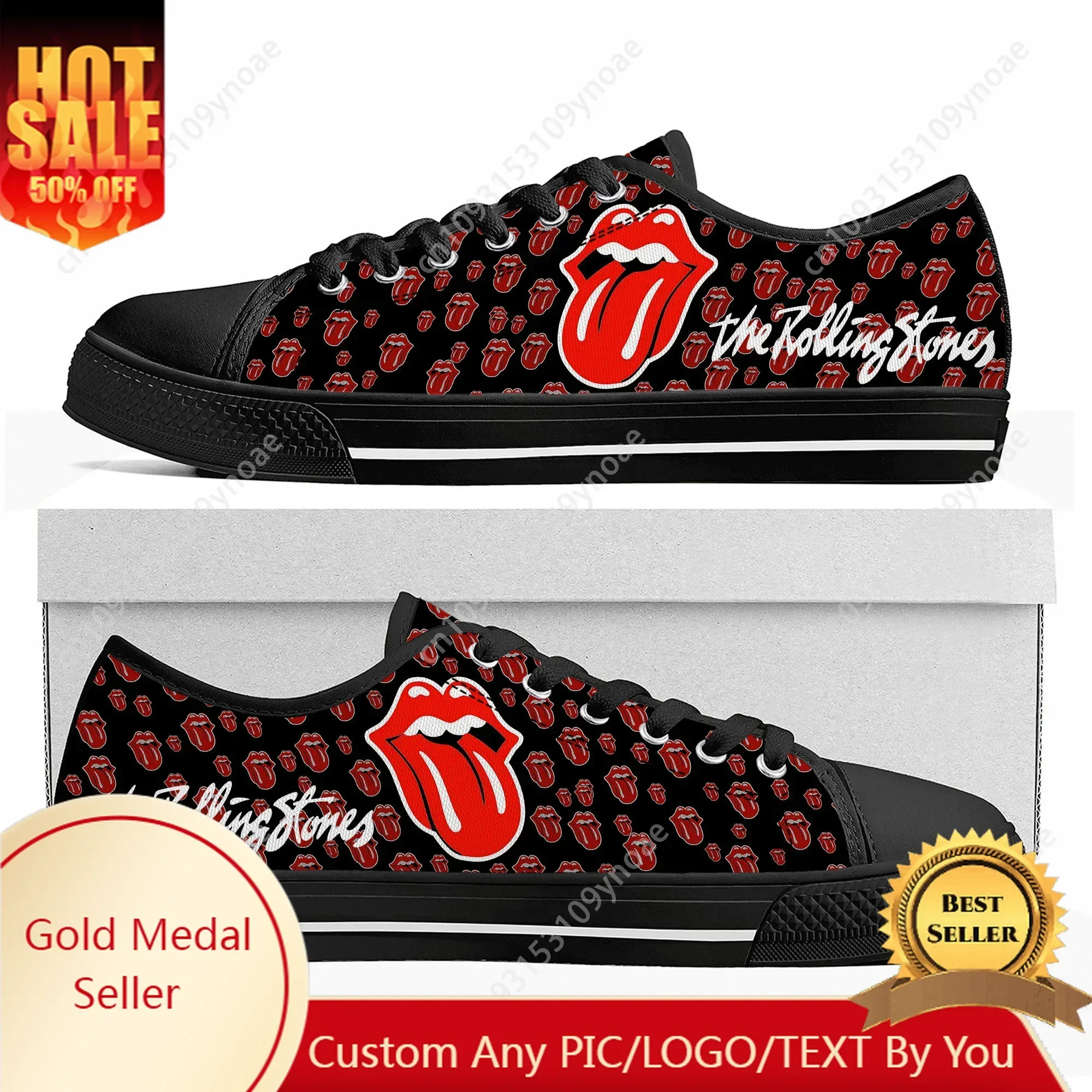 The Rolling Rock Band Low Top Sneakers Herren Damen Teenager Hochwertige Canvas Sneaker Paar Schuhe Benutzerdefinierter schwarzer Schuh