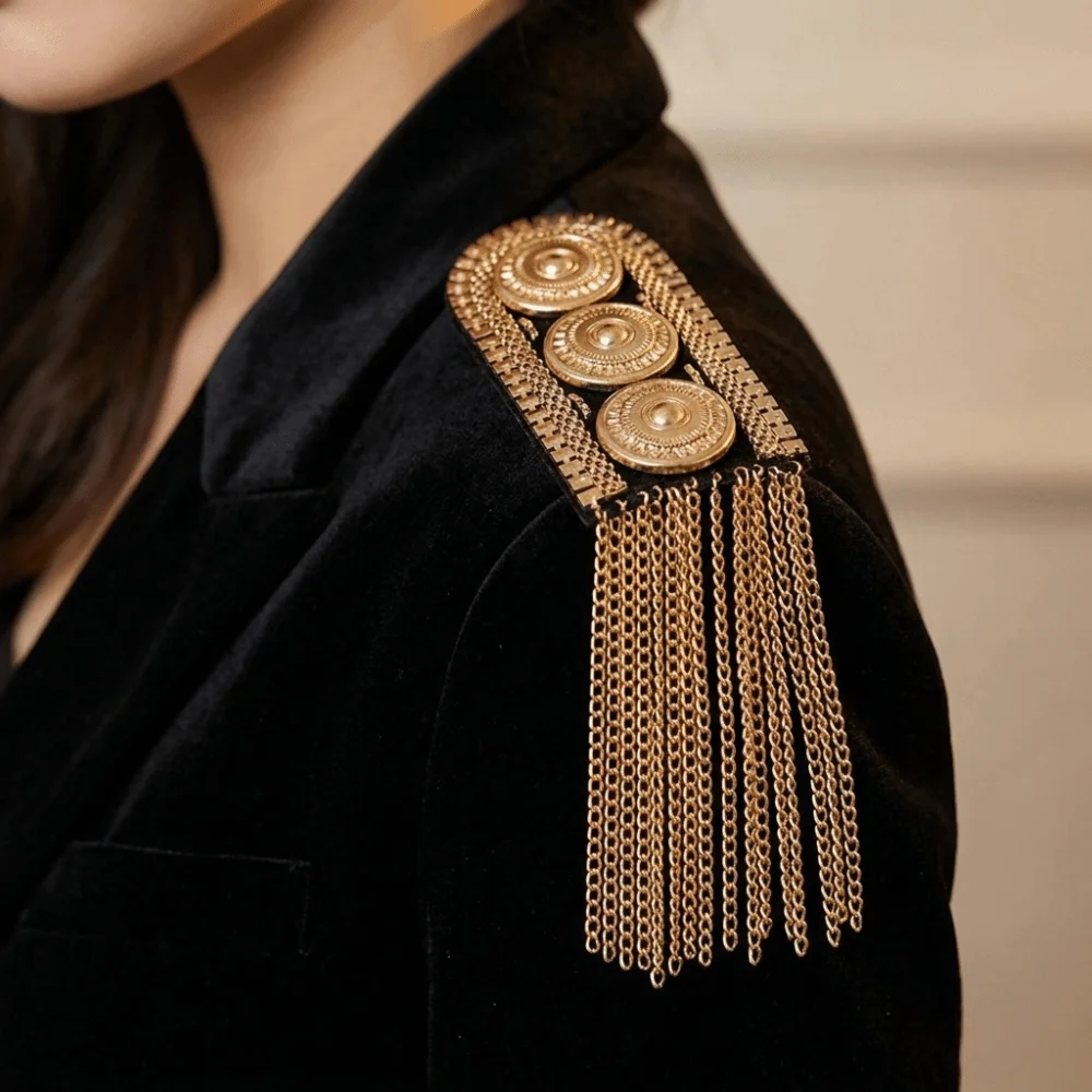 Luxury Alloy Shoulder Epaulets Chain Tassel Decorative Shoulder Board DIY Retro Clothing Accessories Suit Jacket