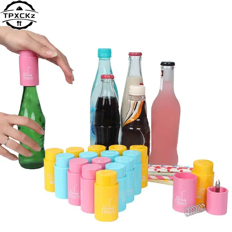 Bottle Opener Tools Drink Punch Mini Water Drill Bottle Opener Bottle Cover Hole Punch Opener For Straw For Party Random Color