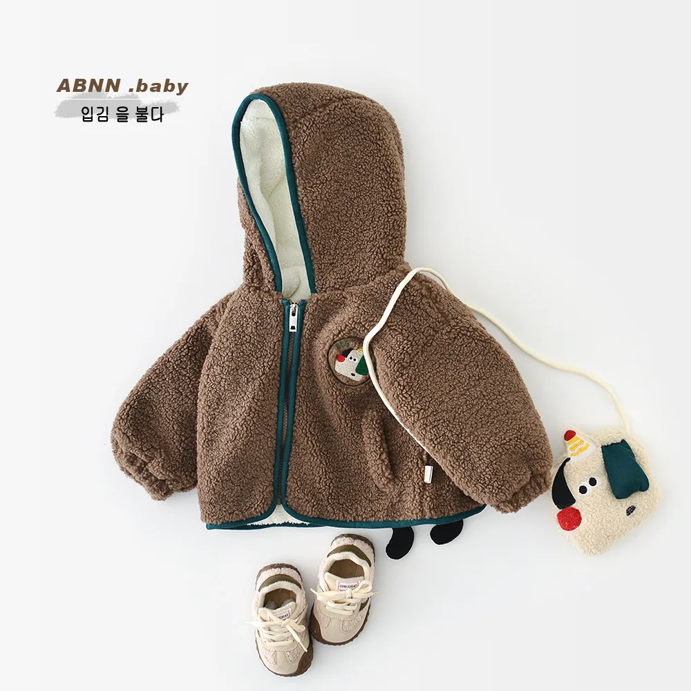 2025 Winter New Baby Fleece Hooded Coat + Accessories Boys Girls Cute Cartoon Jacket Plus Velvet Thick Toddler Warm Clothes