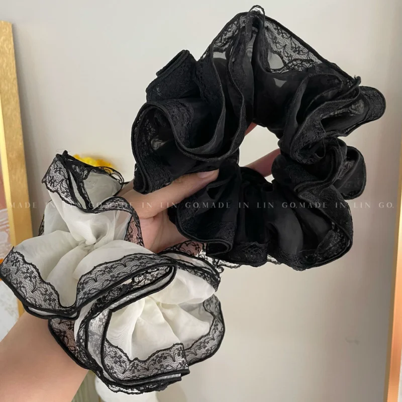 2023 Fashion Lace Chiffon Oversized Scrunchie Hair Tie High Quality Korean Temperament Luxury Hair Band Female Hair Accessories