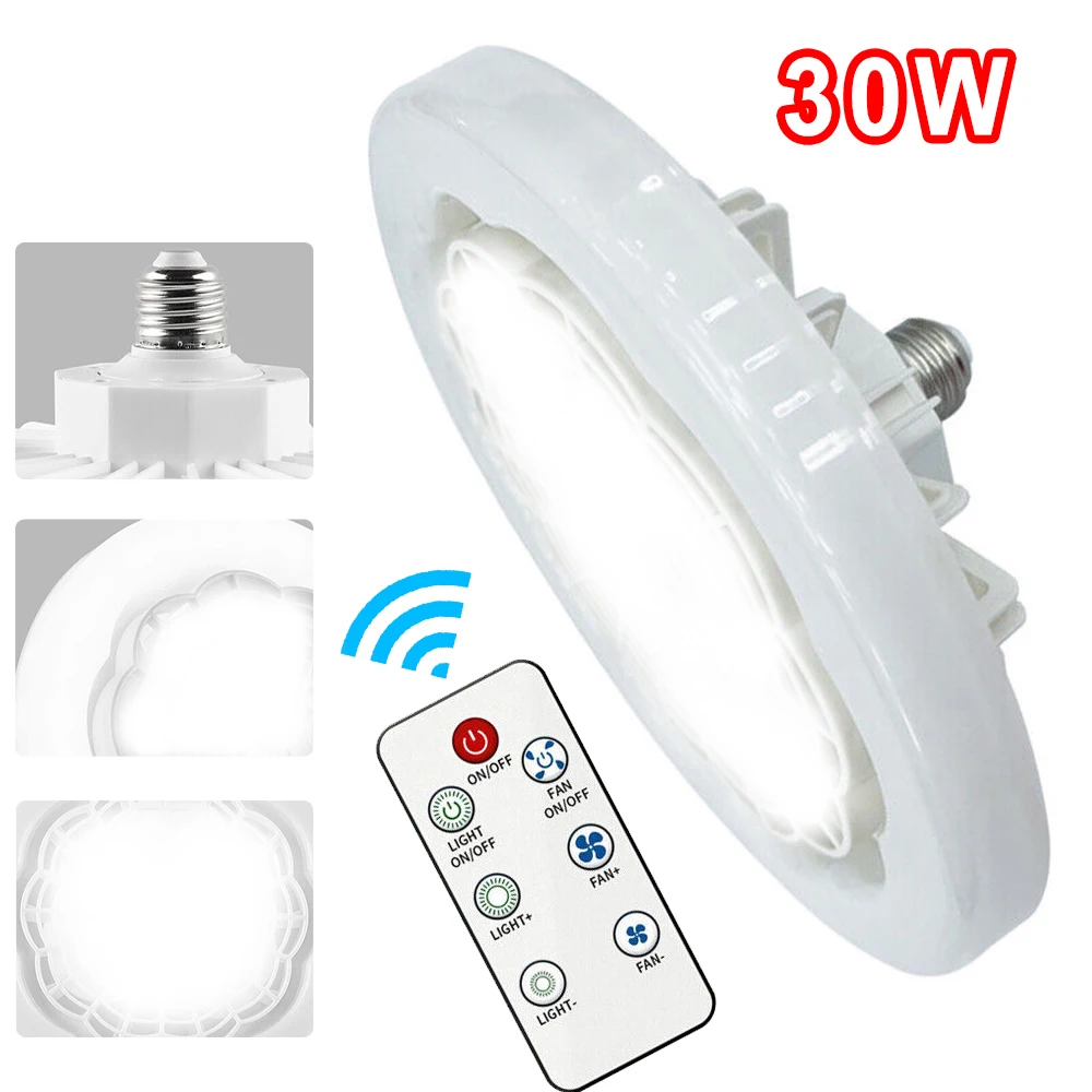 Smart Ceiling Fan with LED Light & Remote Control E27 Convertible Base for Living Room Home Decor Auto Speed Adjust