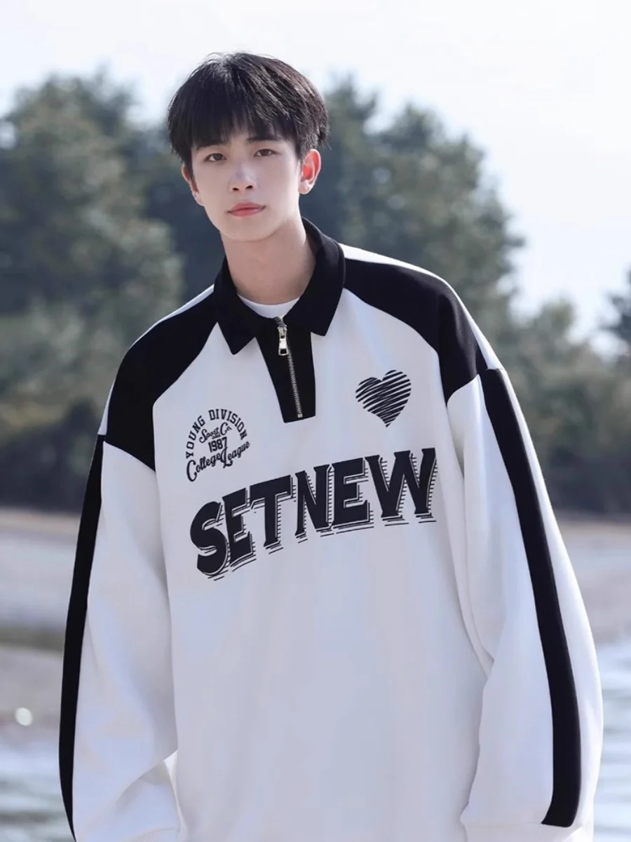 

Aymelon American Retro Color Blo irt Hoodie Men Casual Loose f Zipper Jaet Trendy Autumn Spring Leisure Wear