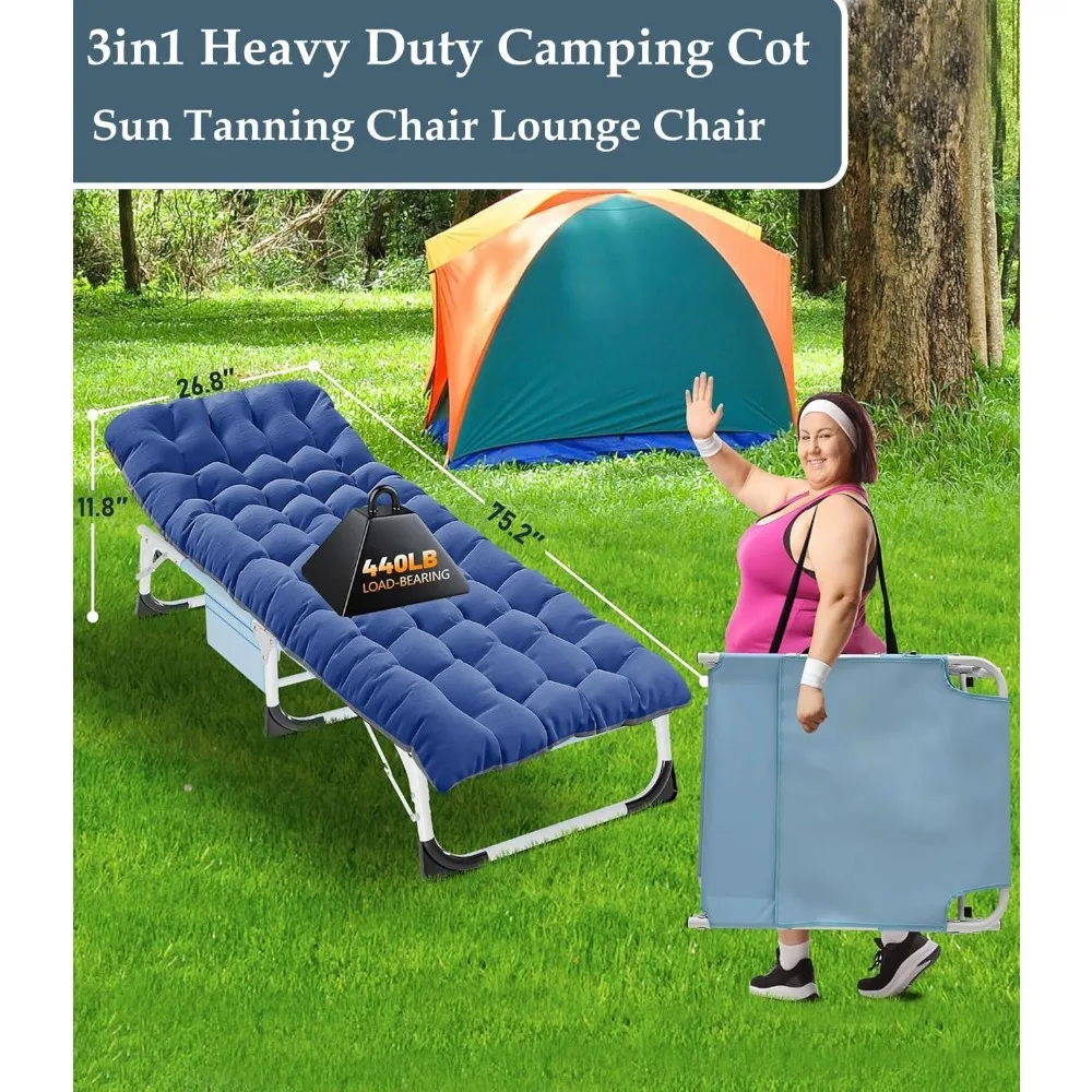 3in1 Sun Tanning Chair with Mattress, Heavy Duty Summer Lounger Chairs with Face Arm Hole, Adjustable Sunbathing Chair