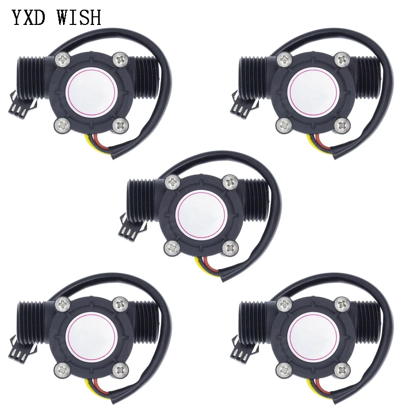 5pcs 12V Water Flow Sensor DC 5-18V Flowmeter Hall Flow Sensor Water Control Liquid Flow Sensor Switch 1-30L/min 2.0MPa YF-S201