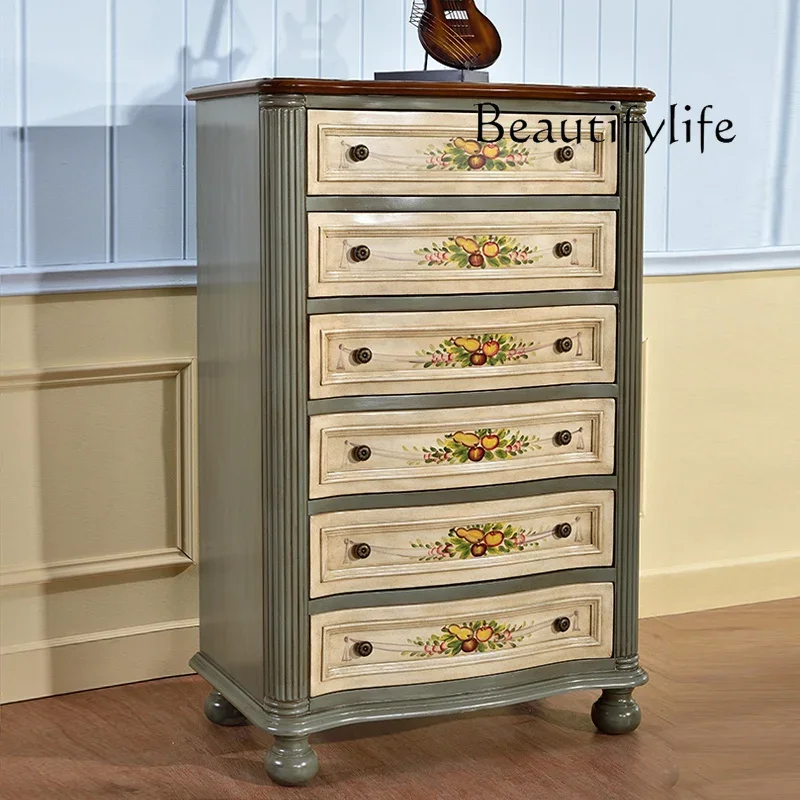 M American Solid Wood Chest, Bedroom Retro Locker, Six-bucket Drawer Storage Chest