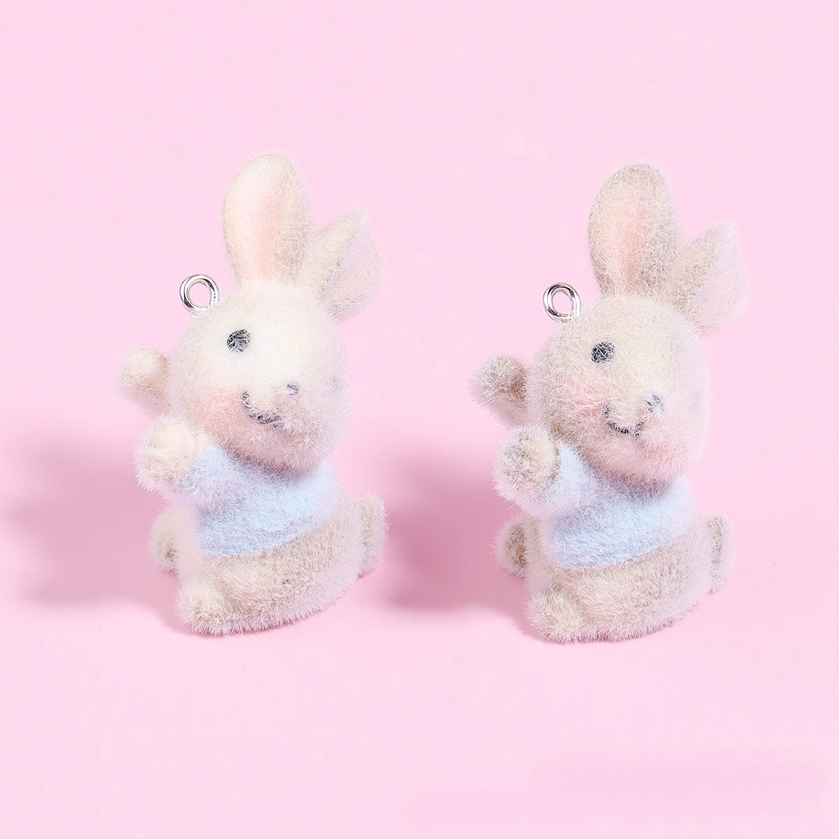 20Pcs 3D Resin Flocking Puppy Rabbit Charms Cartoon Animal Pendant for Earrings Necklace Keychain Making DIY Jewelry Accessories