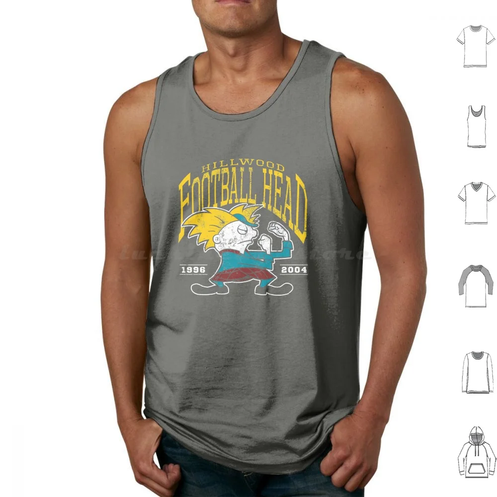 Camisetas sin mangas con cabeza de fútbol, chaleco sin mangas, Stephen Hartman, ilustración de Stephen Hartman, dibujos animados de Nick Toons, dibujos animados de los años 90, Nick