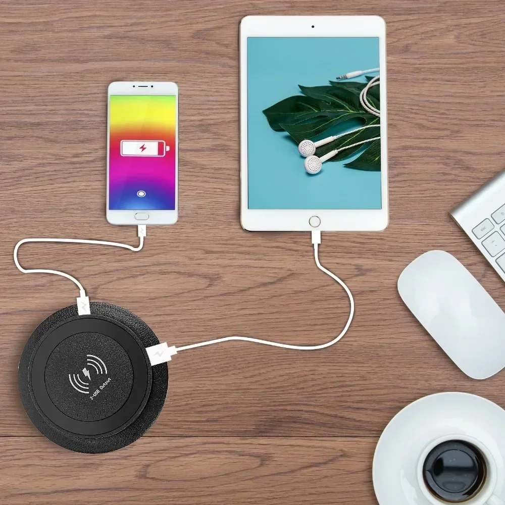 Desktop embedded wireless charger supports PD18W and USB wired charging 5V1A Furniture Opening 60MM Desk Hole HUB