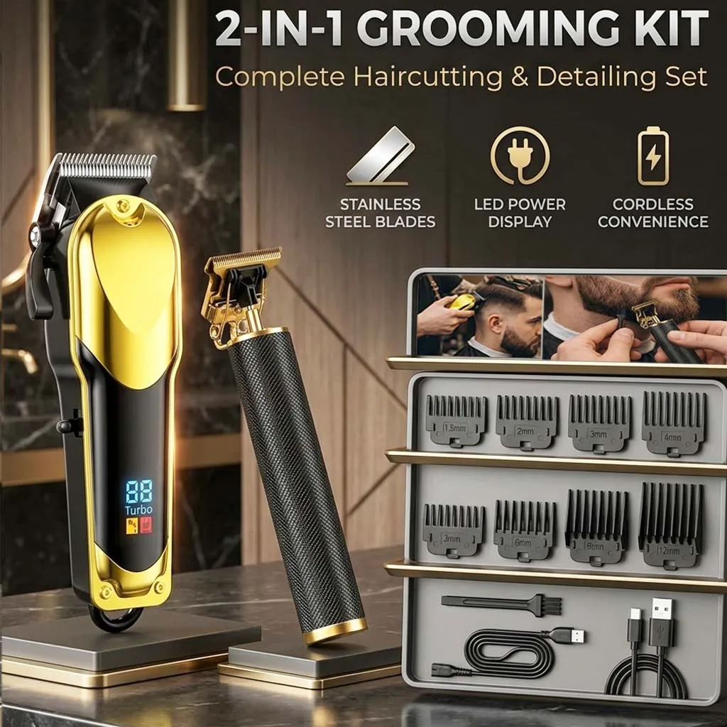 Electric Hair Clipper Set Men Professional Hair Trimmer Cordless Beard Cutting Machine USB Rechargeable Barber Grooming Kit