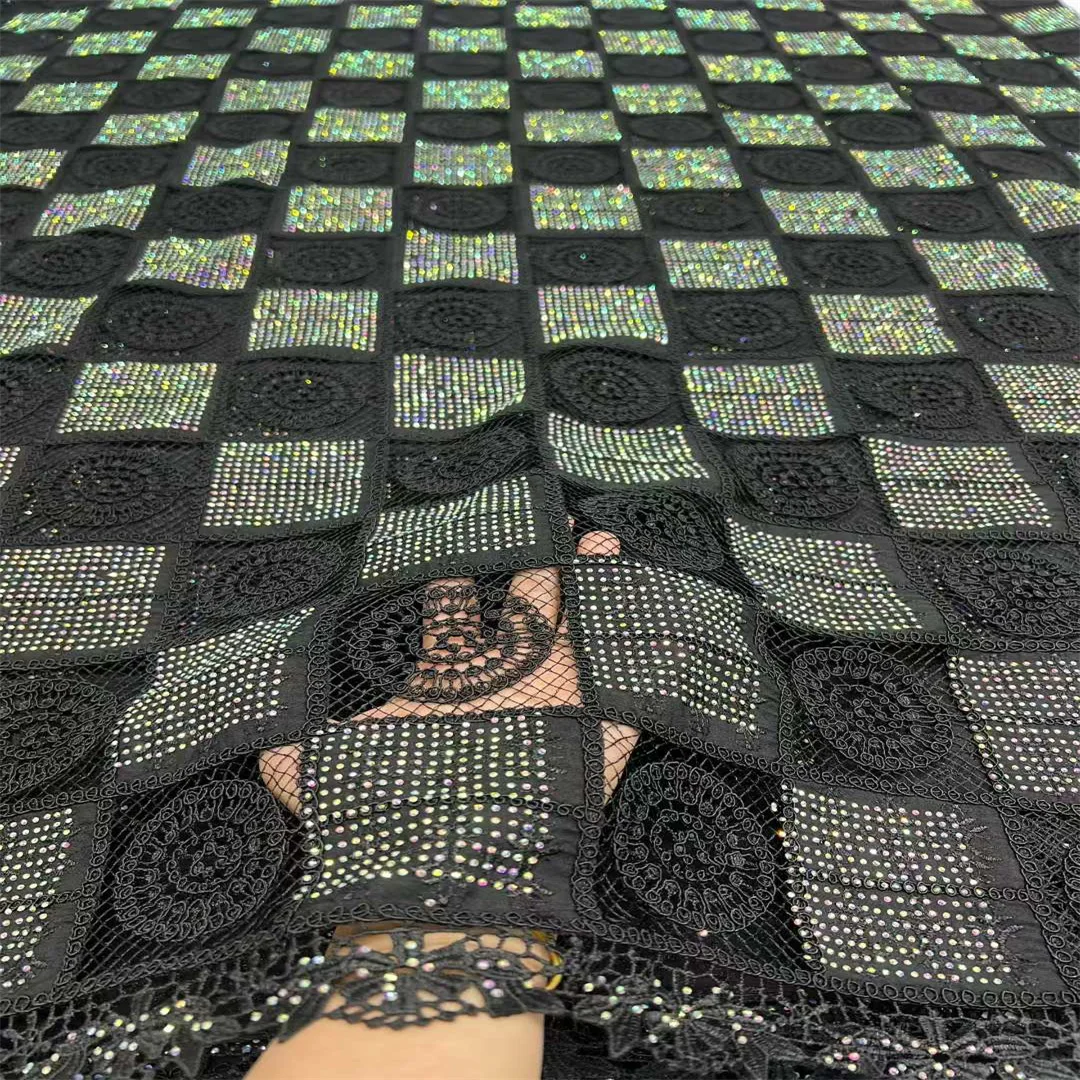 

Высококачественное африканское гипюровое кружево SJ Lace 2026 с вышивкой для женщин, 5 ярдов, для свадебных платьев, водорастворимое, со стразами