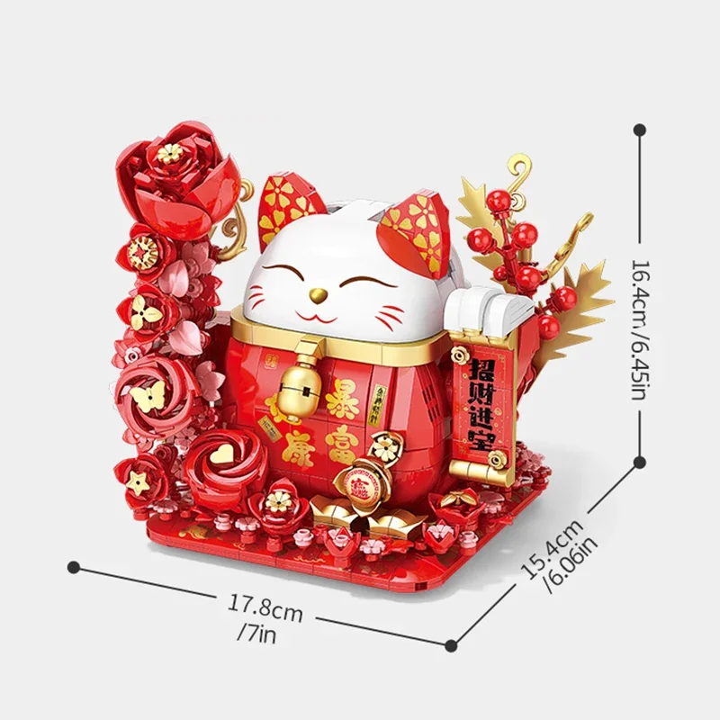 868PCS Lucky Cat Building Blocks Festival di Capodanno Mattoni Decorativi Modello Con Luci Per Bambini Educativi Giocattoli FAI DA TE Regali di Festa