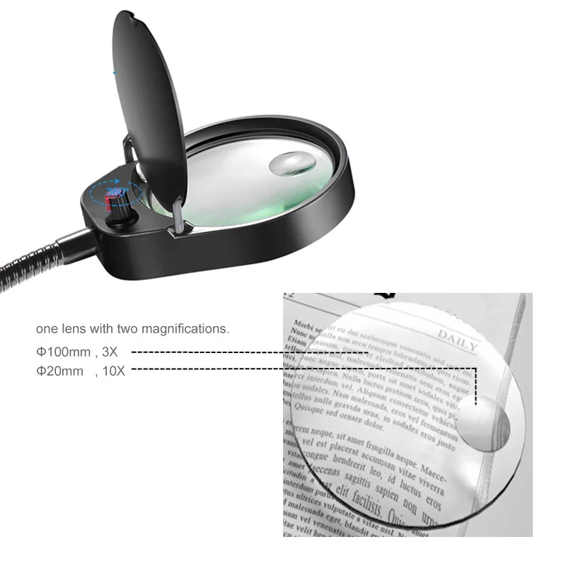 High-Quality Diamond Painting Tools - LED Light With Clip Magnifiers & Flexible Neck Magnifier Lamp PD-5S