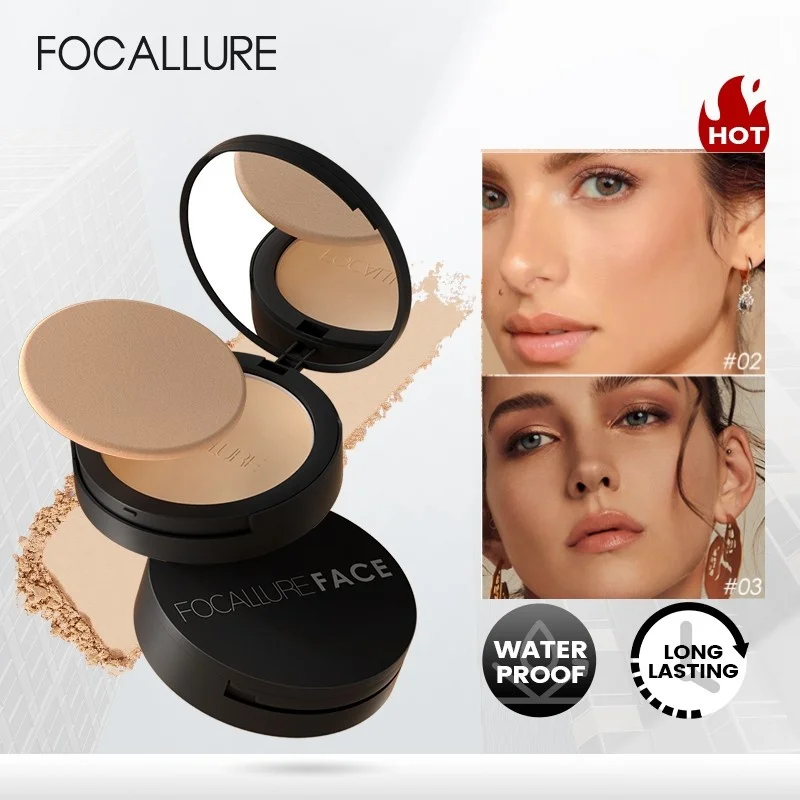 FOCALLURE 무광택 프레스 파우더 오일 컨트롤, 오래 지속되는 메이크업 세팅 컴팩트 파우더, 페이스 컨실러 화장품, 9 가지 색상