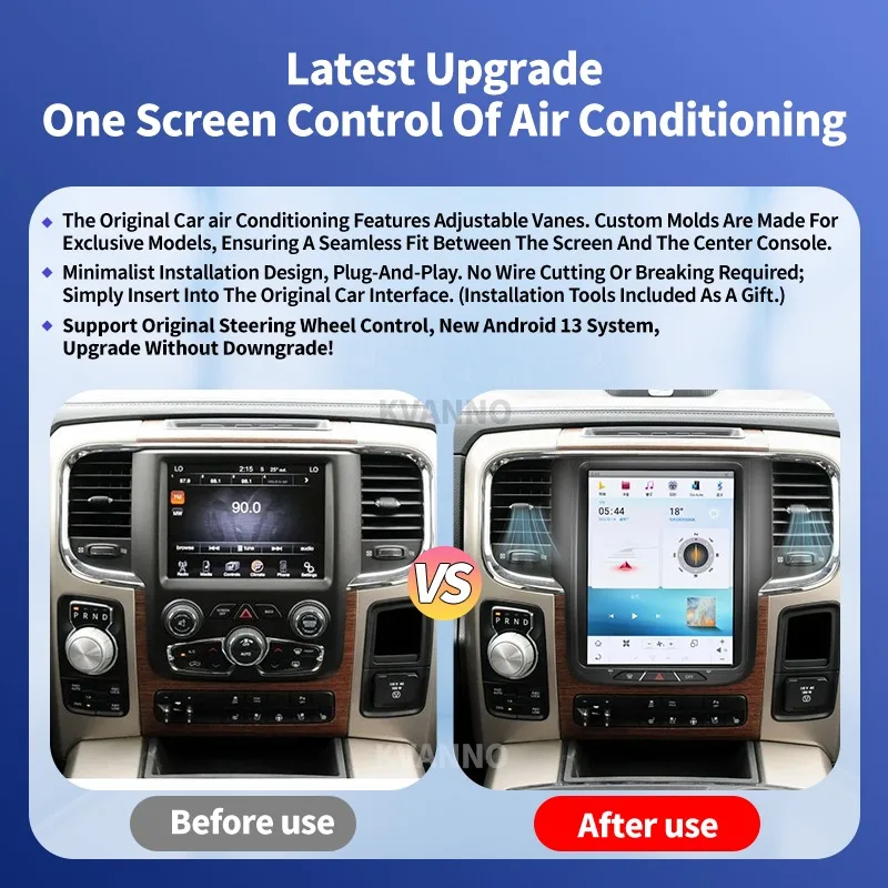 Car Radio For Dodge RAM 1500 3500 2011-2017 Wireless Carplay Android 13 Auto Stereo Multimedia Video Player 48EQ DSP GPS BT WiFi