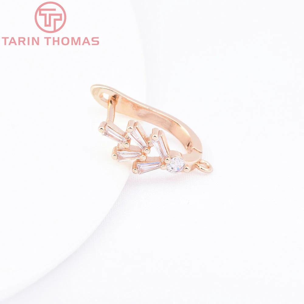(9155) 4PCS 7x20x14MM 24K Gold Color Brass with Zircon Earrings Clasp Earrings Hoop High Quality DIY Jewelry Making Findings