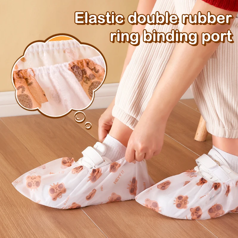 50Pcs Disposable Thickened Cartoon Shoe Covers,Home Indoor Non-slip Anti-dirty Foot Cover, Breathable Foot Covers For Shoes