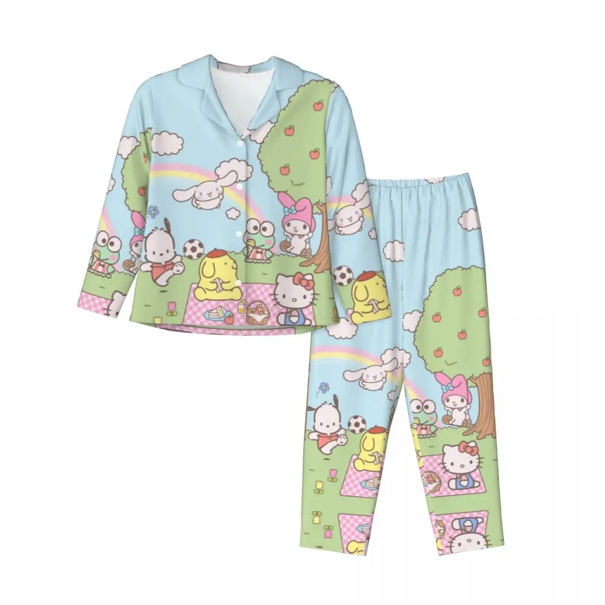 

Sanrio Characters Hello Kitty Kuromi My Melody Women's Pajamas Sets Woman 2 Pieces Pajamas Couples Loungewear Suit Home Clothes