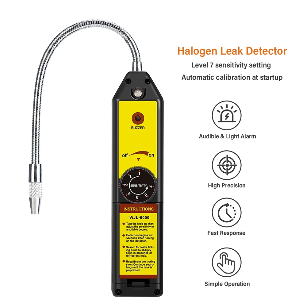 WJL-6000 Freon Leak Detector Refrigerant Halogen Leak Detector Air Conditioner HCFCs Gas Tester Detection Tool