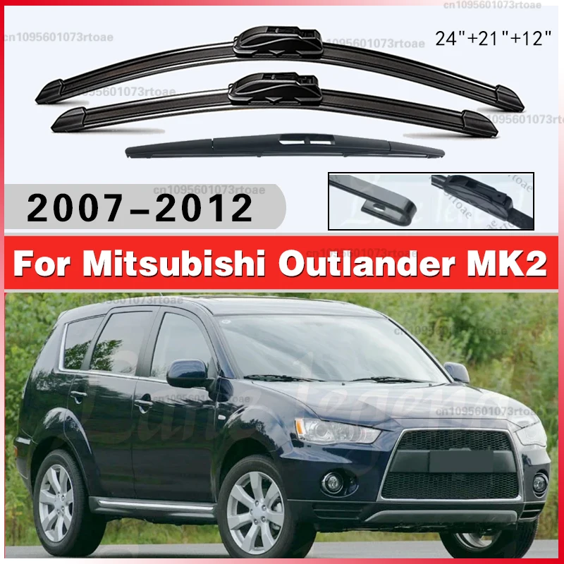 Für Mitsubishi Outlander MK2 2007 - 2012 Windschutzscheiben-Wischerblätter 2011 24"+21"+12" Vordere und Hintere Scheibenwischer