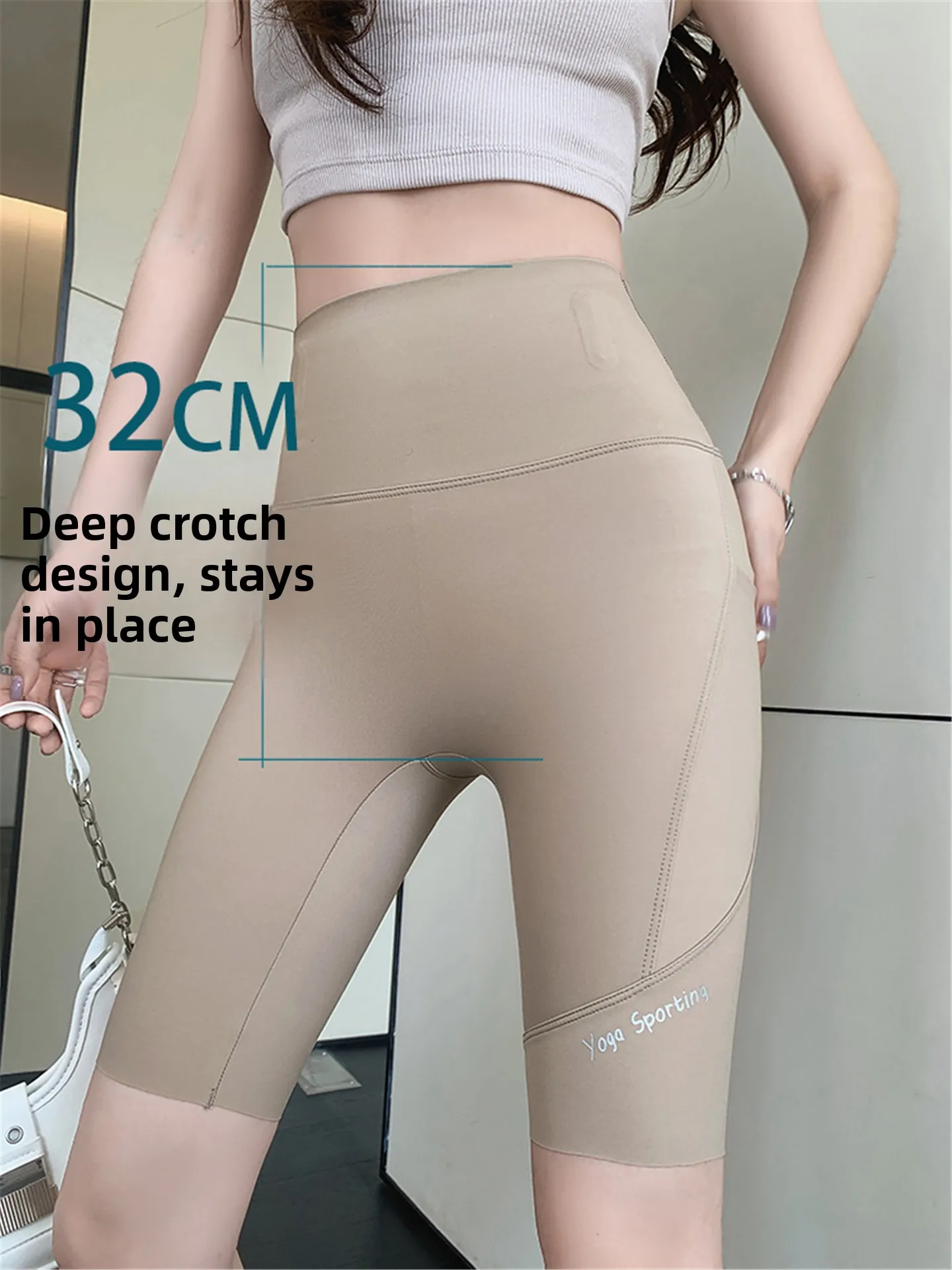 Pantaloni da ciclismo a cinque quarti in seta di ghiaccio Pantaloni estivi da donna sottili a vita alta Fitn Yoga Rafforzamento del controllo della pancia Spor Strato di base