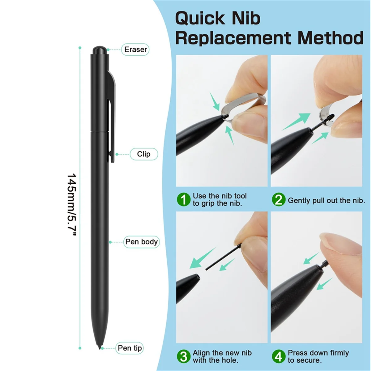 EMR Digital Stylus Pen with Eraser for Remarkable 2,4096 Pressure Levels,Palm Rejection,for