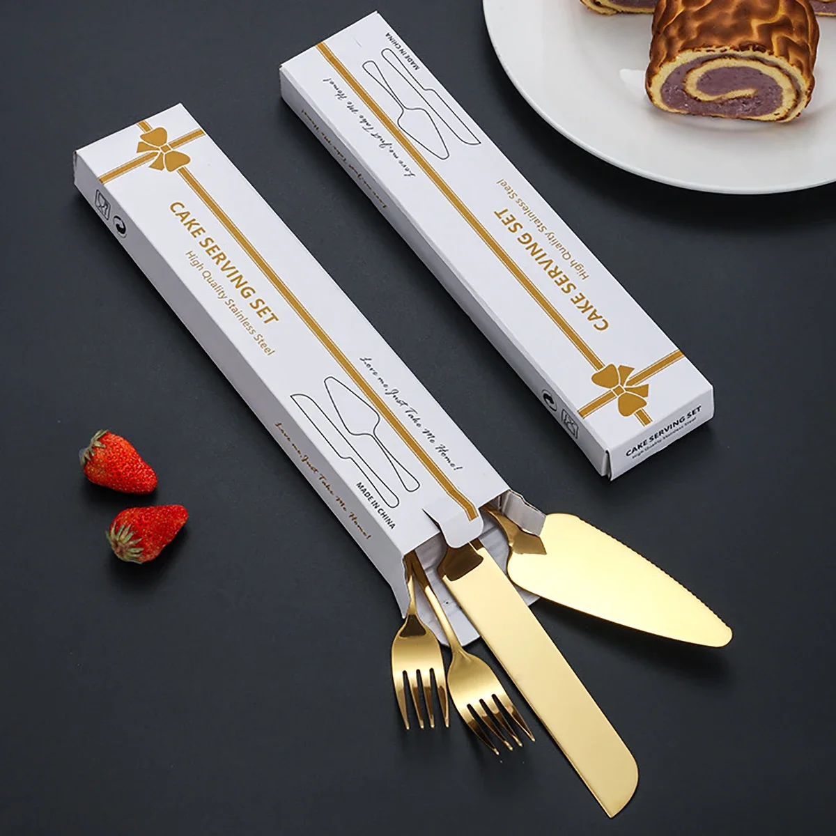 4pcs Western Cake Knife Shovel Dessert Fork Set Gold Stainless Steel Tableware Suitable for Family Gatherings Parties Weddings