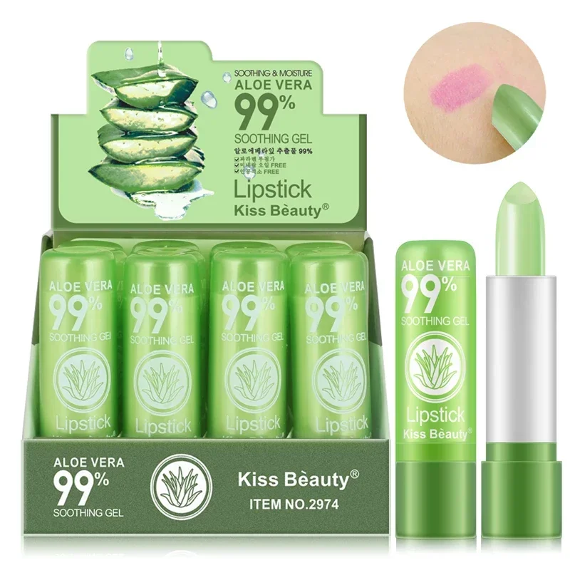 12 pçs aloe vera batom matiz labial compõem mudança de cor matizado bálsamo labial aloe vera hidratante longa duração batom atacado