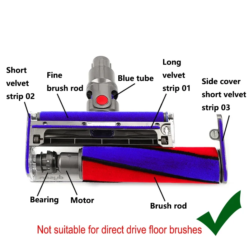 30W Vacuum Cleaner Soft Roller Head Brushbar Motor Assembly Replacement For Dyson V10 V11 Plush Brush Replacement Motor Parts