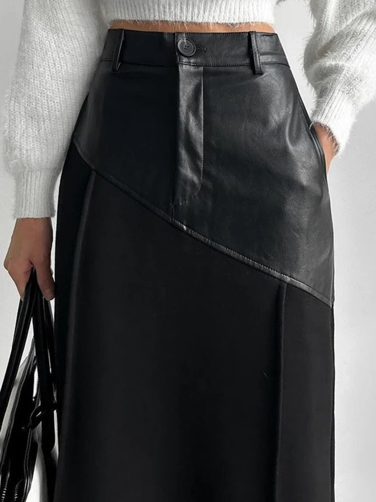 Mumaroho 2025 Spring Summer Women Maxi Leather Skirts Office Solid Black High Waist Bodycon Slim Pencil Long Skirt For Women