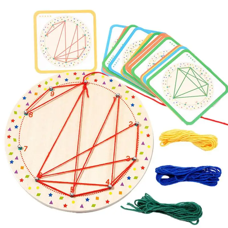 Montessori Wood Geoboard Wooden Thread-Winding Board Fine Motor Skills Wooden Puzzle Array Block Geoboard Toy Gift For Boys And