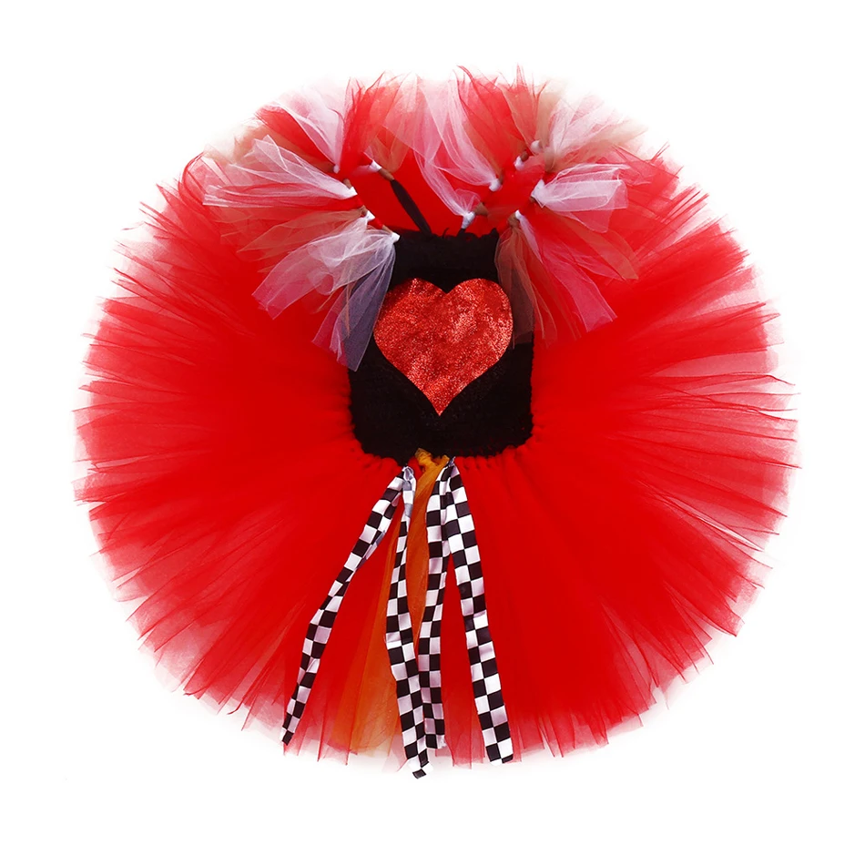 Glitter Red Queen of Hearts Costume for Girls Halloween Carnival Party Clothes Alice in the Wonderland Cosplay Kids Fancy Tutu