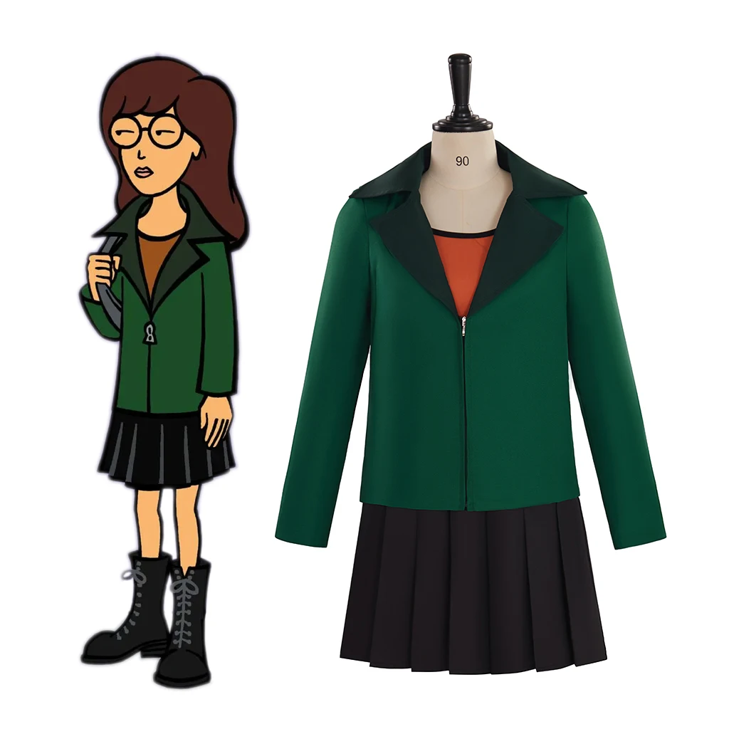 Daria JK uniforme escolar para mulheres, fantasia Cosplay Morgendorffer, jaqueta verde, casaco, tops, conjunto de saias, Halloween, roupas de carnaval