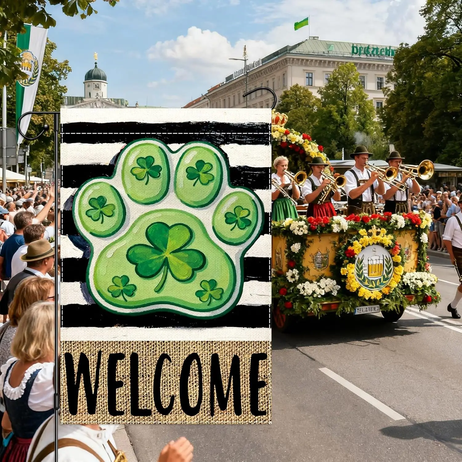 St Patricks Day Garden Flag 12x18 Double Sided, Dog Paw Yard Flag for Outside, Lucky Shamrocks Small Burlap Flags for Spring IIC