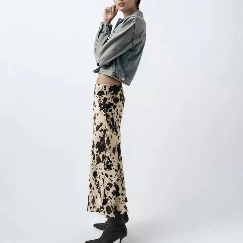 الربيع/الخريف الساخن بيع المرأة الجديدة الحيوان نمط المطبوعة الحرير الساتان الملمس وتنورة ميدي تنوعا #3