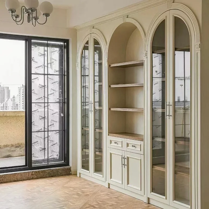 custom.European-Style Solid Wood Large Capacity Durable Living Room Lockers Display Cabinet Glass Carved Design Buddhi