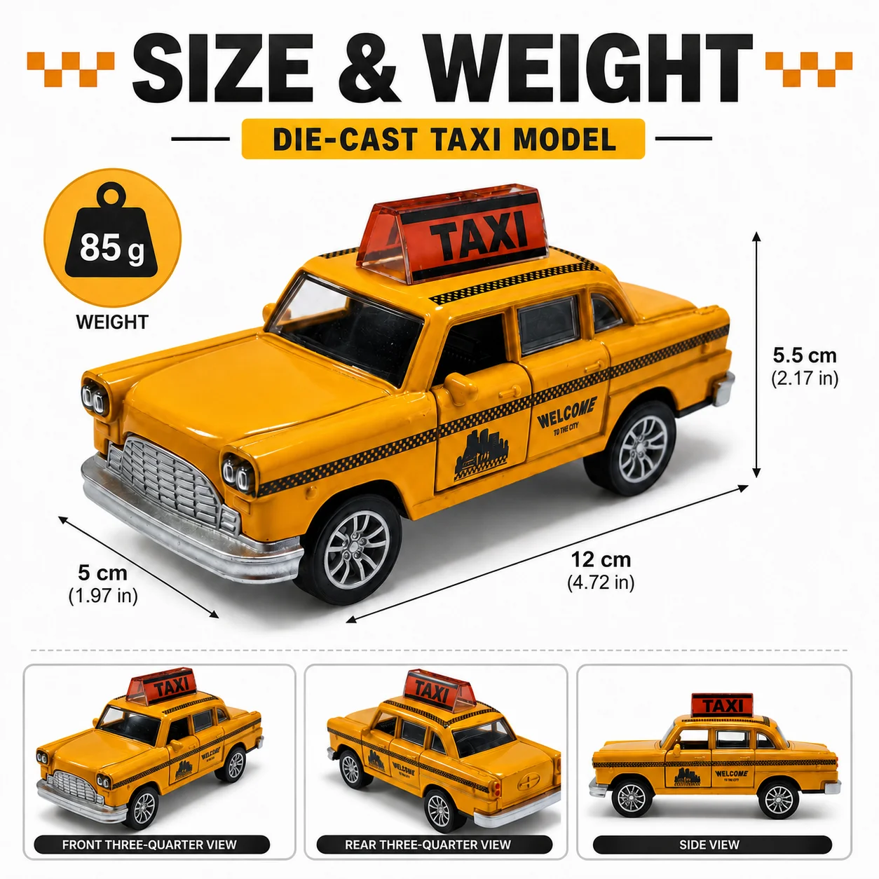 (Boxed) Vintage City Taxi Sedan Style Model, Strong Spring Force, Metal Casting, Boy's Toy, the Best Gift.