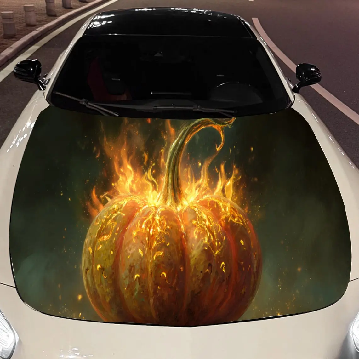 Glowing Magic Pumpkin Car Hood Vinyl Stickers Car Surface Protection Decal Car Decoration Cover Vinyl Wraps Waterproof Self-adhe
