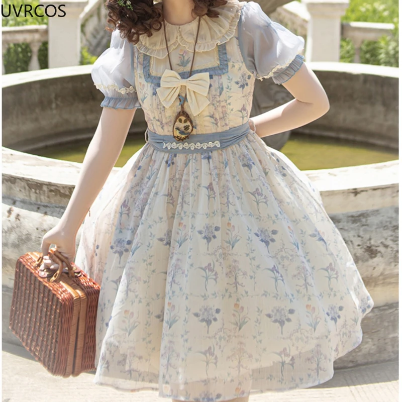 Robe de princesse japonaise Sweet Lolita OP pour femmes, robe en dentelle vintage victorienne, robes florales dégradées, robe de soirée de mariage élégante pour filles, robe éducative