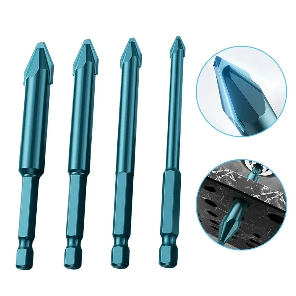 1/4pcs Cross Hex Drill Bit Set For Glass Ceramic Concrete Carbide Hole Opener Brick Hard Alloy Multifunction Triangle Drill Bits