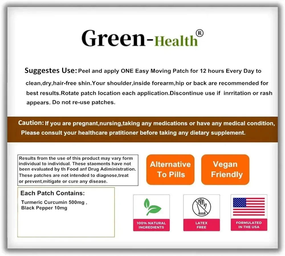 Turmeric Curcumin with Black Pepper Transdermal Patches（30 Patches ） Enhanced Absorption, Joint Support